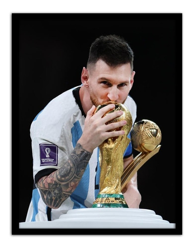 Cuadro Lionel Messi Besando La Copa Del Mundo 2022