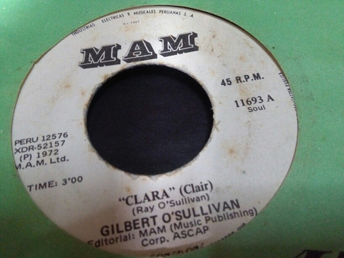 Mundo 45 Gilbert O' Sullivan Claire (clara) Clasico 70's