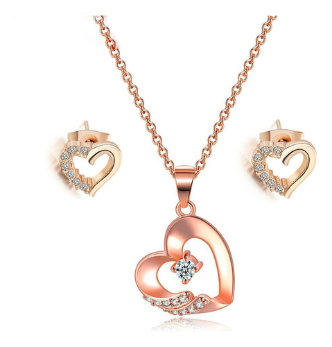 Set Collar Y Aretes Mujer Corazon De Amor Cristal Suizo