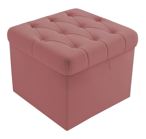 Puff Decorativo Baú Capitonê Quadrado Suede Rose Rosa Antigo