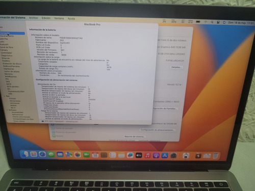 Macbook Pro13 8gb De Ram - 256gb Ssd - Intel Core I5-7th Gris (Usado)