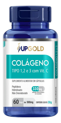 Colágeno Tipo 1, 2 E 3 C/ Vitamina C 60 Cáps 500mg Premium - Upgold