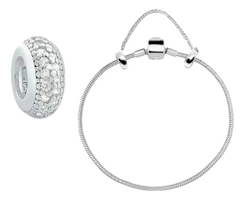 Kit Pulseira Berloque Tambor + Separador Cristal Prata 925