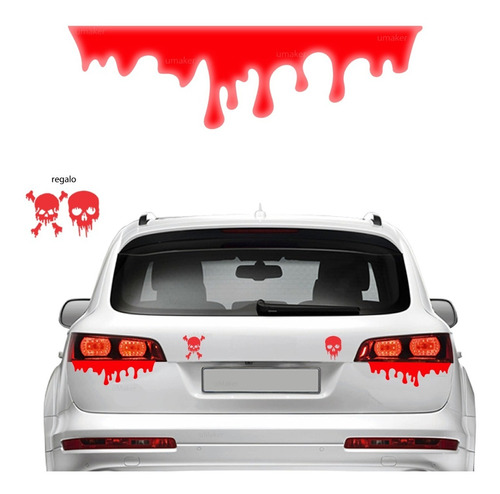 2 Sticker Gotas Sangre Auto Faros Halloween Reflejante