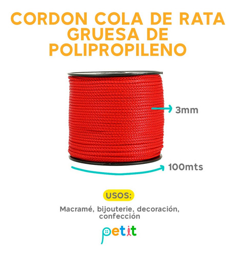 Cordón Cola De Rata Gruesa De Polipropileno 3mm A172 X100m Rojo