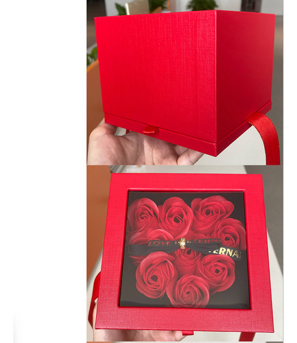 Caja Con Ventana, 9 Corazones, Rosas Rojas, Para El Día De S