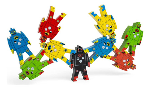 Juguete Apilable De Madera Robots 9 Piezas Para Niños 3 Años