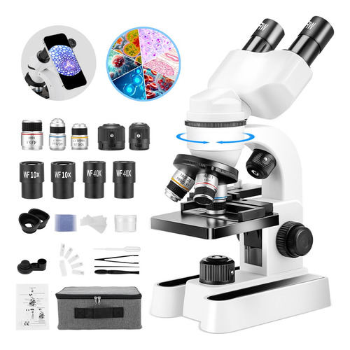 Kit De Microscopio Óptico Acromático Binocular 1600x Con Luz