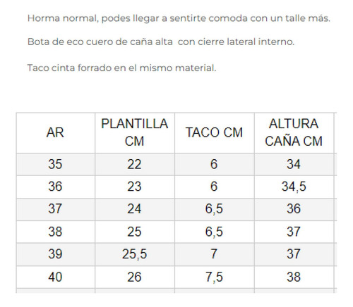 Bota Caña Alta Eco Cuero Taco Cinta Cierre Lateral Cameron
