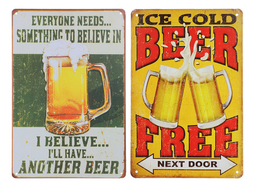 Carteles De Lata De Cerveza Artesanal Pintados En Metal, 2 U