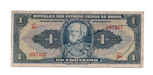 Brasil Billete 1 Cruzeiro Año 1944 P#132 Firma Manuscrita