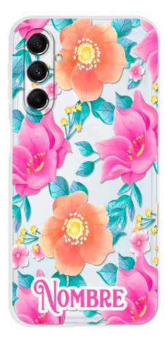 Funda Galaxy Flores Rosas Personalizada Con Tu Nombre
