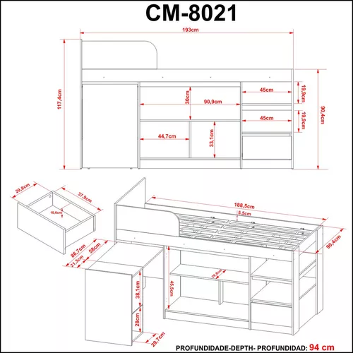 Cama Infantil Multifuncional Cm8021 Amêndoa Tecno Mobili Wt