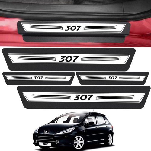 Kit 8 Peça Adesivo Soleira Porta Peugeot 307 2002/2012 Prata