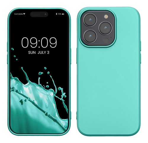 Kwmobile Funda Compatible Con Iphone 14 Pro Funda De Tpu Y Turquesa Metálico.
