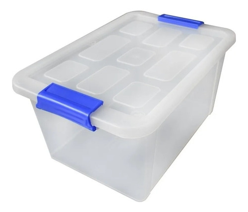 Caja Organizadora De Plastico Transparente 12.5 L Con Tapa Color Azul Liso