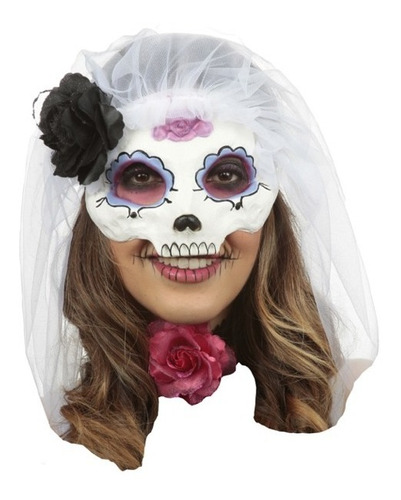 Mascara Antifaz Catrina Con Velo Látex Halloween