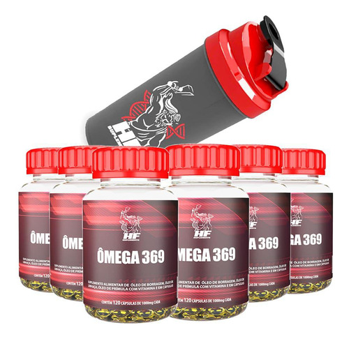 Kit Ômega 3-6-9 1000mg Hf Suplements 6x120caps+coqueteleira