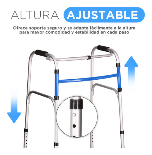 Andadera Para Adultos Fija De Aluminio Andador Plegable Ortopédico Caminador Fijo Ajustable Tikun Color Azul