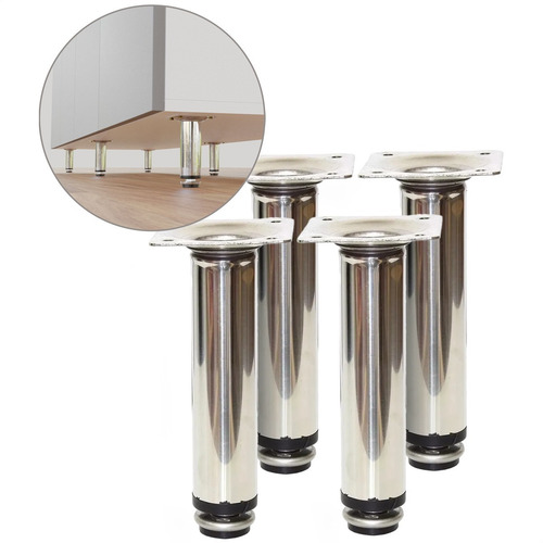 Kit Com 6 Pé P Móveis Sofá Armário Redondo 13 Cm Inox Polido