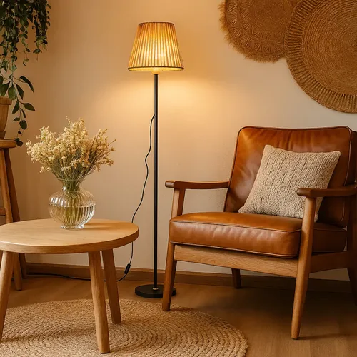 Abajur Luminária De Chão Pedestal De Piso Fibra Natural Sala