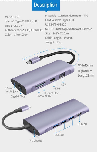 Imagen 6 de 7 de Hub Usb Tipo C, 11 En 1, Para Mac / Windows