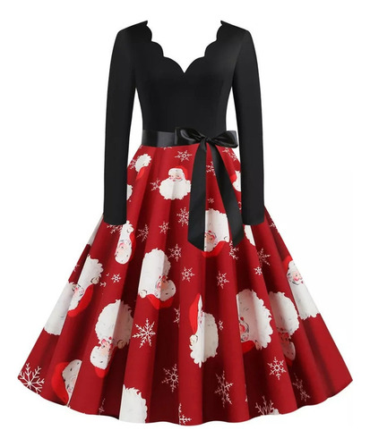 Vestidos De Fiestas Elegante Dama Con Estampado De Navidad