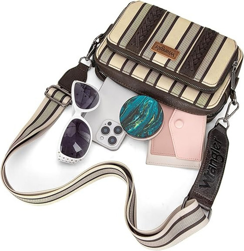 Cartera Deportiva Wrangler Cowgirl C Importada Original Marrón Oscuro Rayas