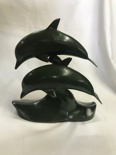 Delfines En Bronce Patina Verde