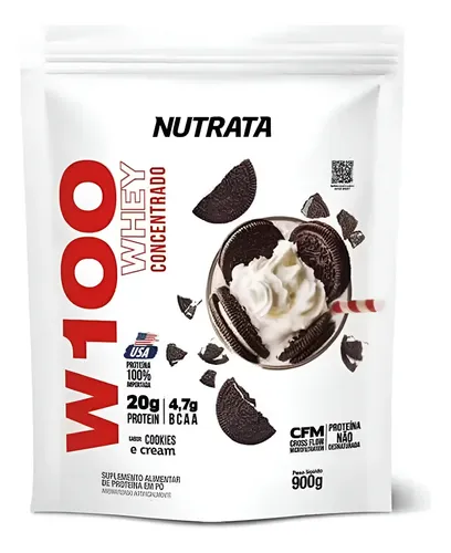 W100 Nutrata Whey Protein 100% Concentrado 900g - Cookies e Cream