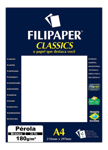 Papel Pérola Branco A4 Filipaper 180g 20 Folhas