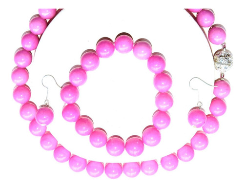 Set - Collar Genérico Jade 12mm Bola 4 Piezas / Rosa Chicle 