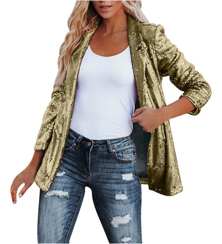 Chaqueta De Lentejuelas Para Mujer, Tipo Blazer, Manga Larga