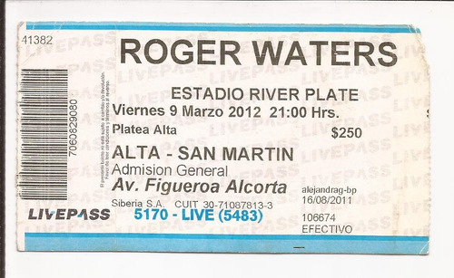 Entrada Roger Waters 2012 / Argentina