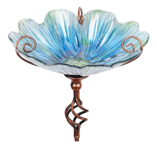 Comedero Mumtop Para Pajaros Flor Cristal Azul - Estaca 78cm