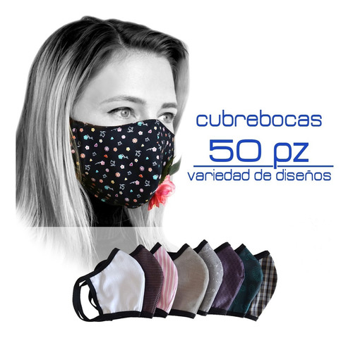 Cubrebocas Bicapa Reutilizable Tela Lavable 50pzas Sonic