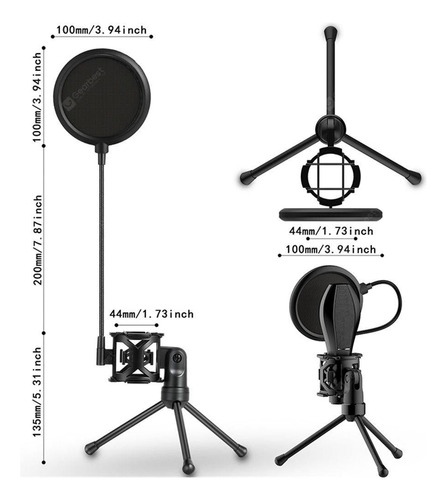 Soporte Tripode De Microfono Con Filtro Antipop Sobre Mesa Color Negro