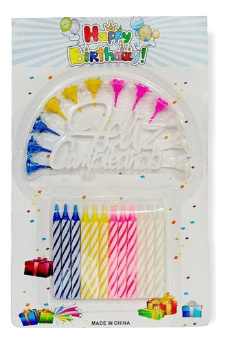 Set Velitas De Cumpleaños 12unidades Con Topper X2 Blister