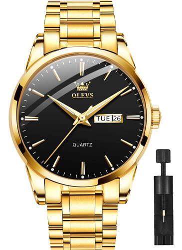 Reloj De Oro Negro Para Hombres, Reloj De Hombre Con Fecha Y