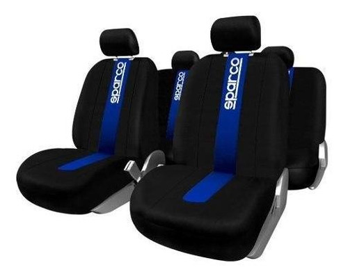 Juego Cubre Asientos Auto Logo Sparco Universales Tela Azul