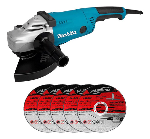 Esmeriladora angular Makita GA9020 color turquesa 2200 W 127 V + accesorio