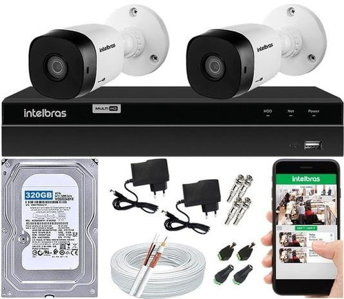 Kit Cftv 2 Câmeras Multi Hd 720p 1mp Dvr Intelbras Mhdx 1204