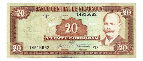 Billete Nicaragua 20 Córdobas 1999 José Santos Zelaya (Usado)