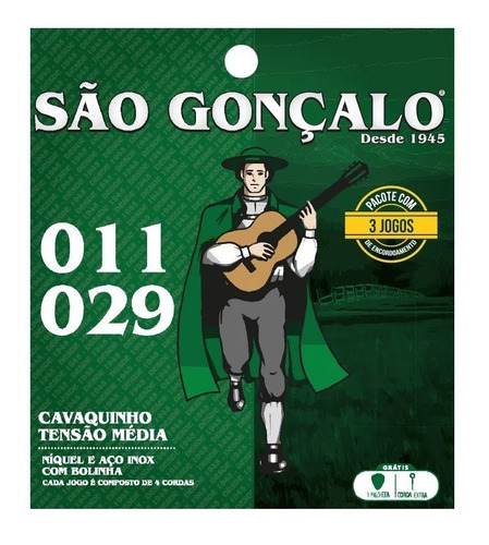 Kit 3 Encordoamentos São Gonçalo Cavaco .011 C/bolinha