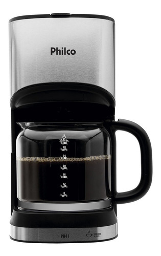Cafeteira Philco PH41 semi automática preta e prata de filtro 220V