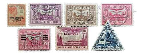 India Holandesa, Lote 7 Sellos Aéreos 1928-33 Nuev Us L18278