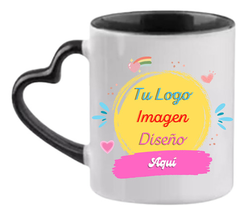 Tazón Mug Personalizada Con Asa De Corazón Color Negro