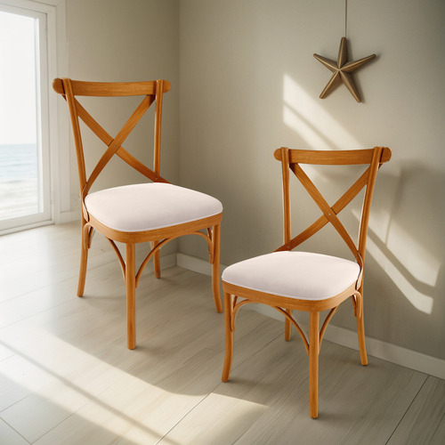 Kit 02 Cadeiras Sala Jantar Living Estofada Ávila Suede Bege