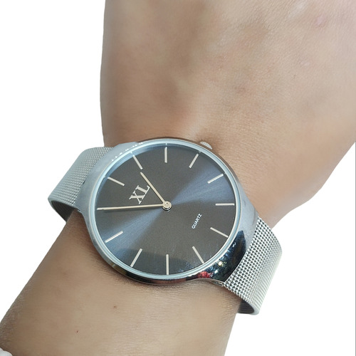Reloj Mujer Xl Extra Large Malla Metal Plateado Modelo R0803