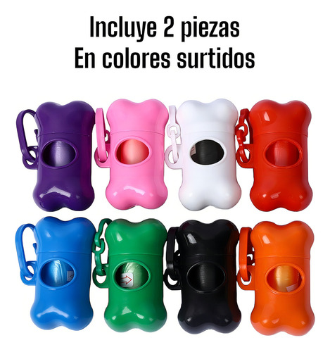 Dispensador Bolsas Heces Perros Mascotas Huesito 2 Piezas
